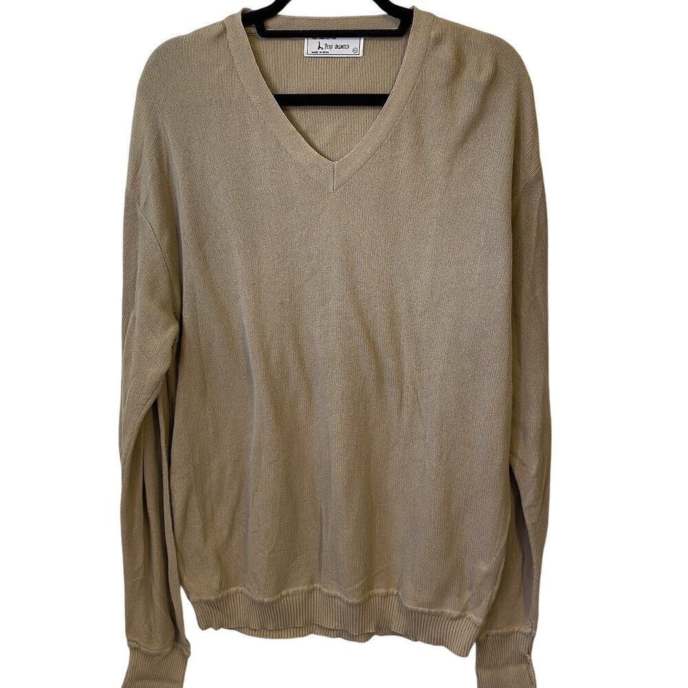 Peru Unlimited Sweater Mens XL Knit 100% Pima Cotton Beige Quiet Luxury Preppy